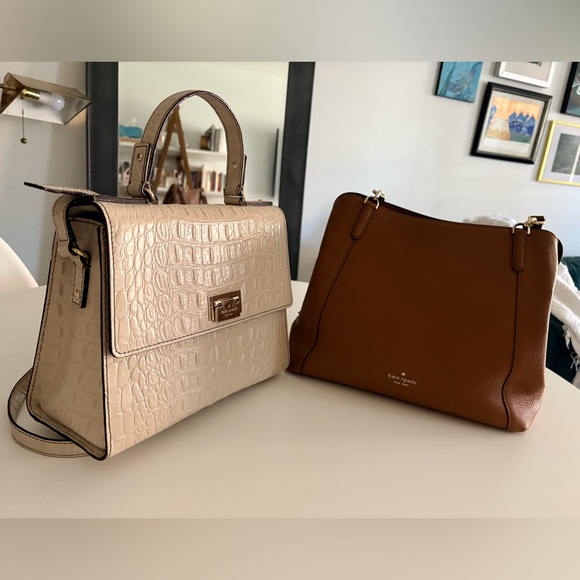 kate spade Handbags - kate spade Cream Croc-Embossed Top-Handle & Brown Leather Satchel Duo